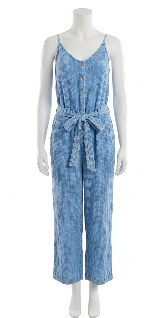 NEW TRIBAL cotton gauze wide leg jumpsuit in blue